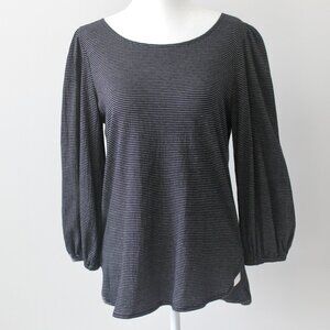 Max Studio Cotton Black White Stripe Scoop Balloon Long Sleeve Blouse Top Medium